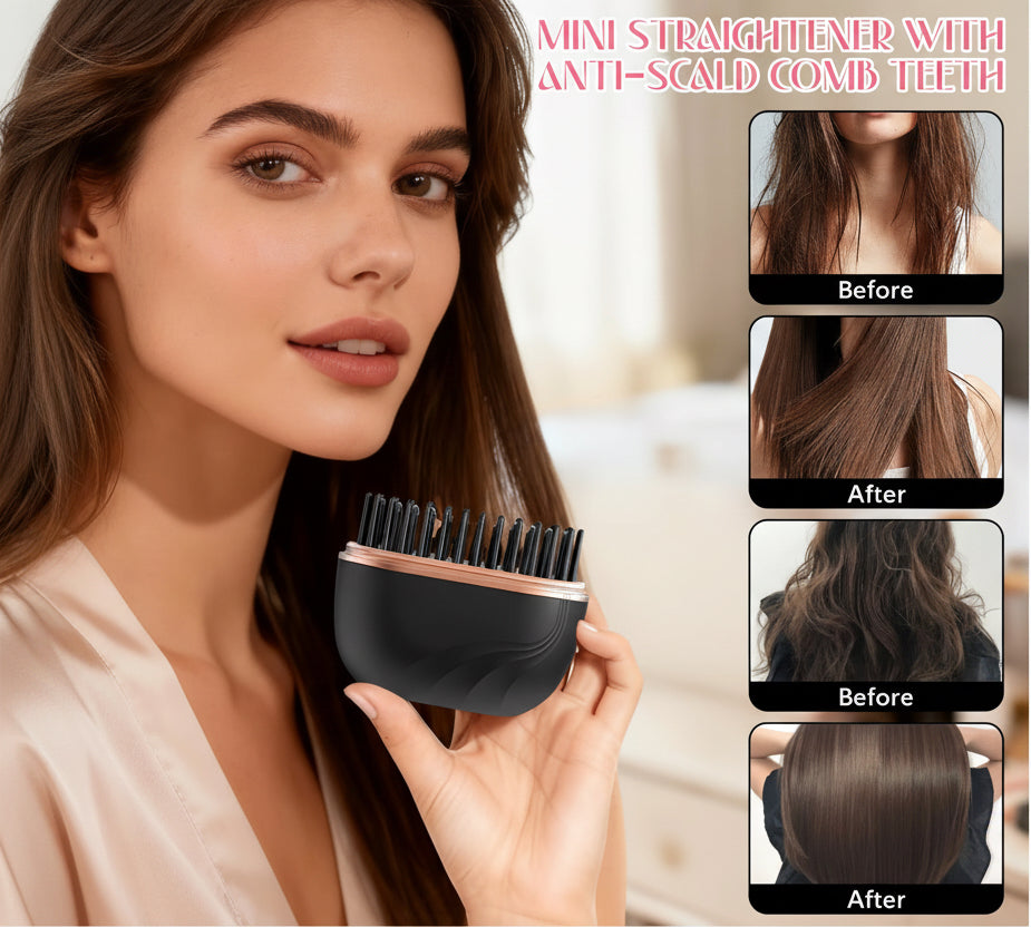 2025 New Mini Straightener Rechargeable Portable Hair Straightener Brush Anti-Scald Shell Cordless USB Charging Straighteners